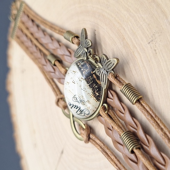 Boho Infinity "Flute" Charm Bracelet – Vintage Bronze & Faux Leather - Picture 4 of 4